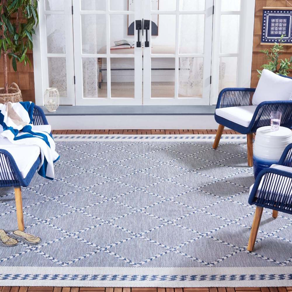 SAFAVIEH Washable Rug Outdoor Courtyard Collection - 9' x 12', Navy & Ivory, Non-Shedding & Easy Cleaning, Ideal for Patio, Backyard, Mudroom (CY8234-534)
