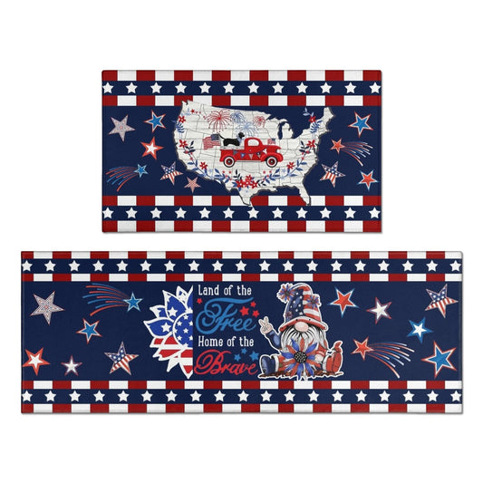 American Patriotic Farmhouse Kitchen Rugs Sets of 2,4th of July Memorial Day Independence Day Mats for Floor,Liberty Freedom Non Slip Holiday Decor Mat for Sink, Laundry, Office 17"x 47"+17"x 30"