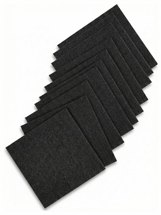 RENODY 24x24 inch Polyester Dark Grey Carpet Square Set of 10 with Stickers for Easy Peeling - Self-Adhesive Peel and Stick Carpet Tiles - Works with Most Subfloor Types - Dark Gray Floor Squares