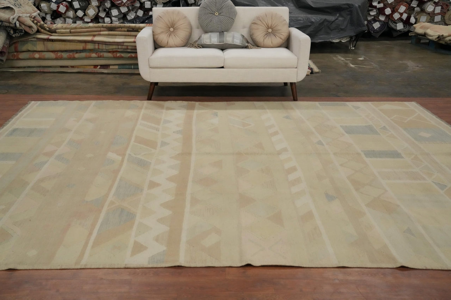 RugSource Southwestern Collection 9x12 Area Rug, Hand Woven Beige & Ivories Tribal Rug, Oriental 100% Wool Carpet for Bedroom, Living Room, Dining Room