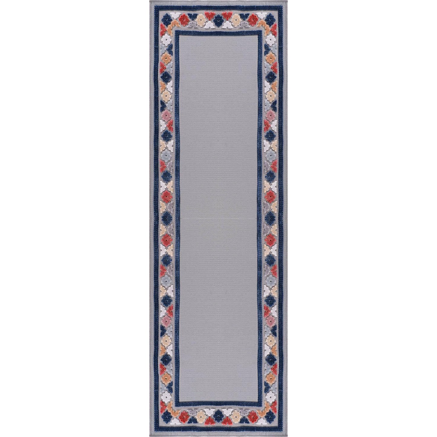 Beverly Rug Outdoor Runner Rug 2x7 Modern Floral Bordered Area Rugs for Indoor and Outdoor Patio Easy to Clean Non Shedding Living Room Porch Garden Washable Outside Carpet (2 x 7 Gray)