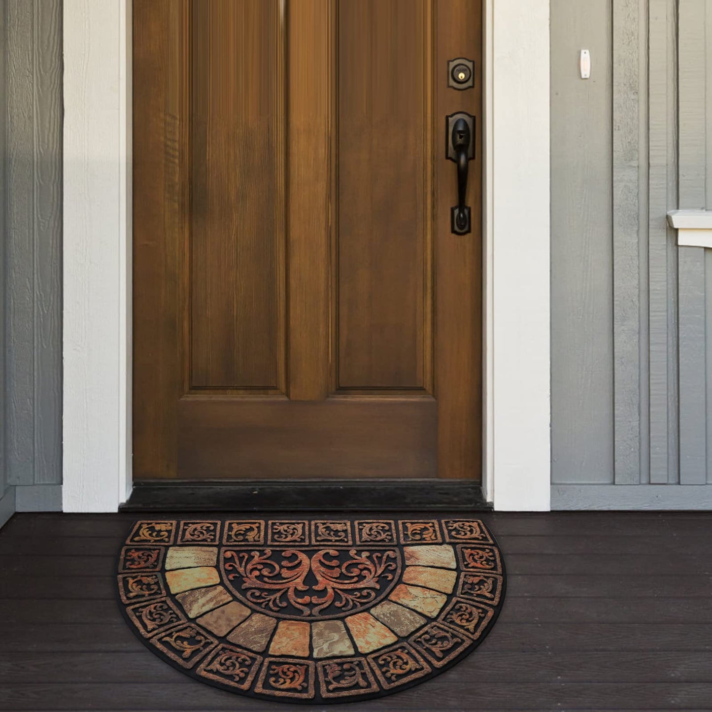 Cedilis Half Round Door Mat, 24 x 36 Inch Front Door Mat, Semi Circle Non-Slip Outdoor Door Mats, Half Circle Rug for Outside Entry, Heavy Duty Rubber Doormat, Low-Profile Welcome Entrance Way Rug