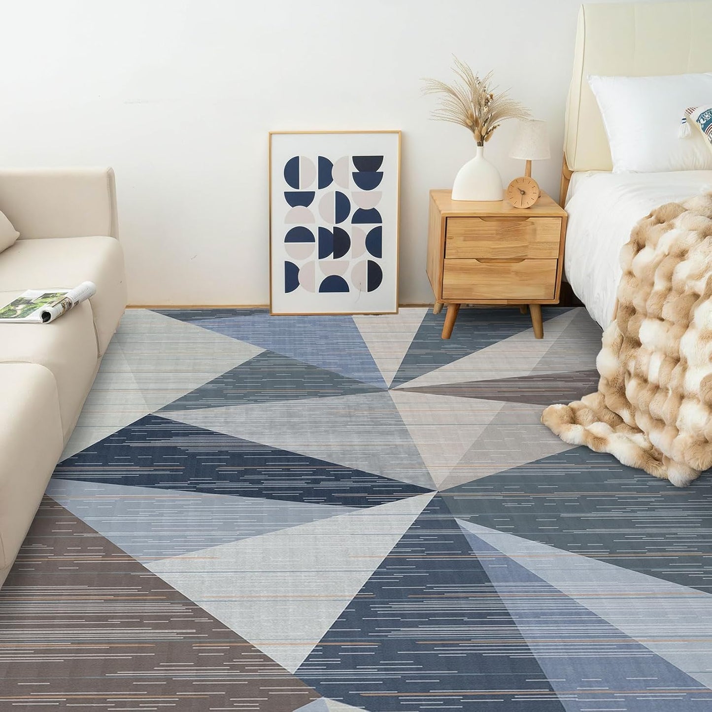 HOMFINE Modern Geometric Area Rug – Machine Washable & Non Slip, Soft Non Shedding Rug for Living Room and Bedroom - Blue, 8'x10'