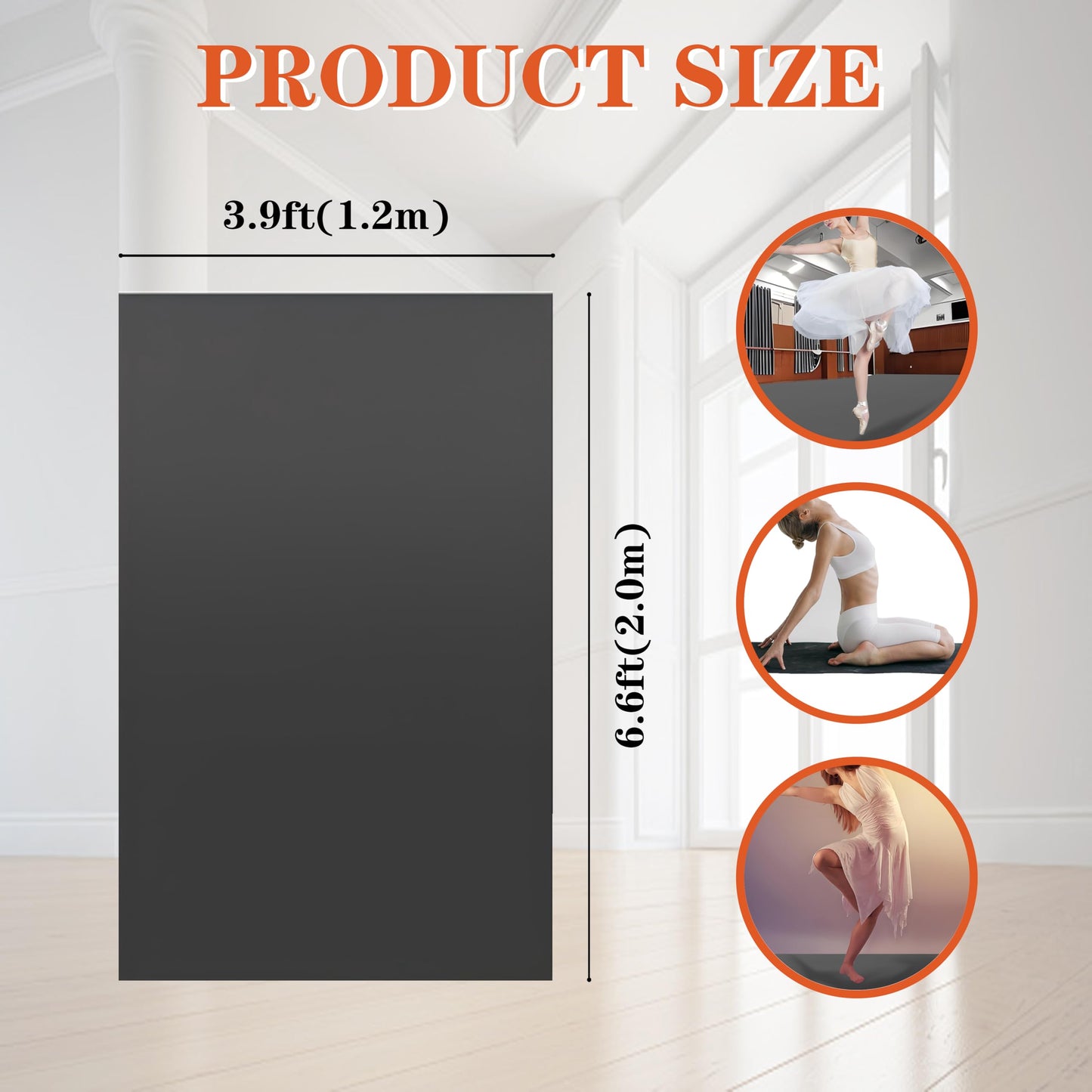 Gsmmatwin Portable Marley Floor, 6.6' x 3.9' Dance Mat, 1.5 mm Thick Vinyl Dance Floor, Non-Slip Practice Mat for Ballet, Jazz, Home & Studio
