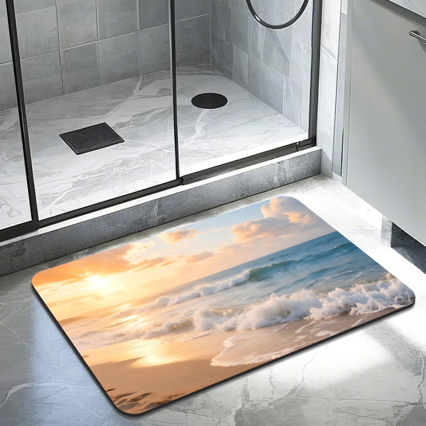 Zedliyu Quick Dry Bath Mat for Bathroom,Super Absorbent Beach Welcome Bath Rug Non-Slip Rubber Backing,Machine Washable Bathroom Floor Mat for Shower, Tub, Sink Area Sunrise 30x20