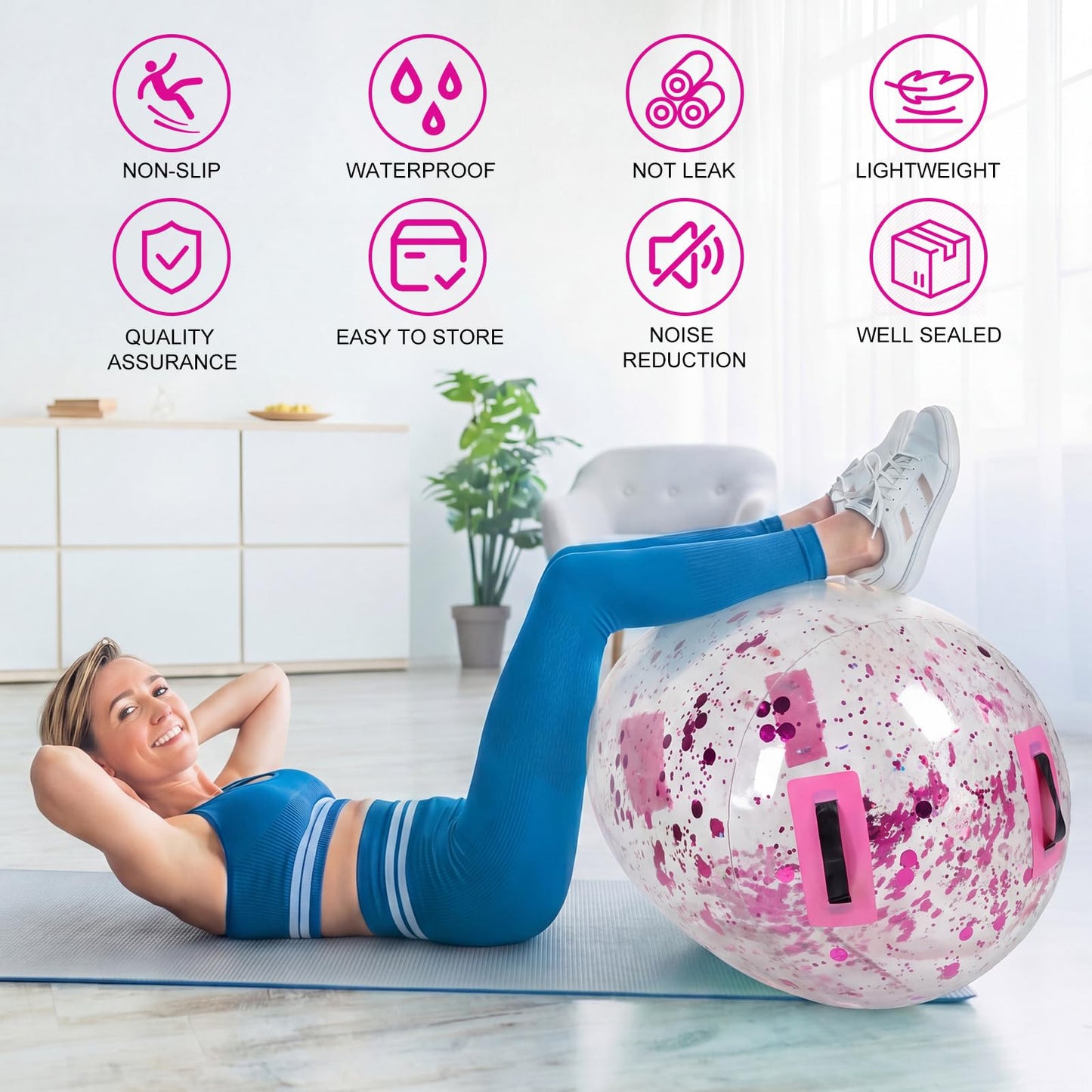 Gemscream Gymnastics Barrel Inflatable Air Roller Mat 40" x 24" Glitter Tumbling Air Barrel Gymnastic Cylinder Tumble Equipment for Back Handspring Trainer Cheerleading Yoga Home Use(Glitter Pink)