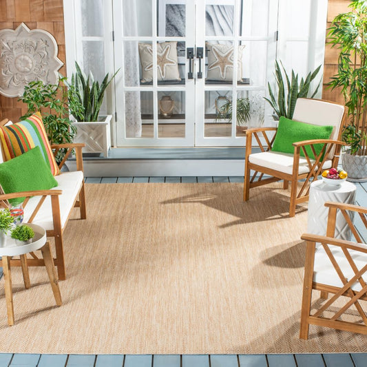 SAFAVIEH Washable Rug Outdoor Courtyard Collection - 10' x 14', Natural & Cream, Non-Shedding & Easy Cleaning, Ideal for Patio, Backyard, Mudroom (CY8022-03012)