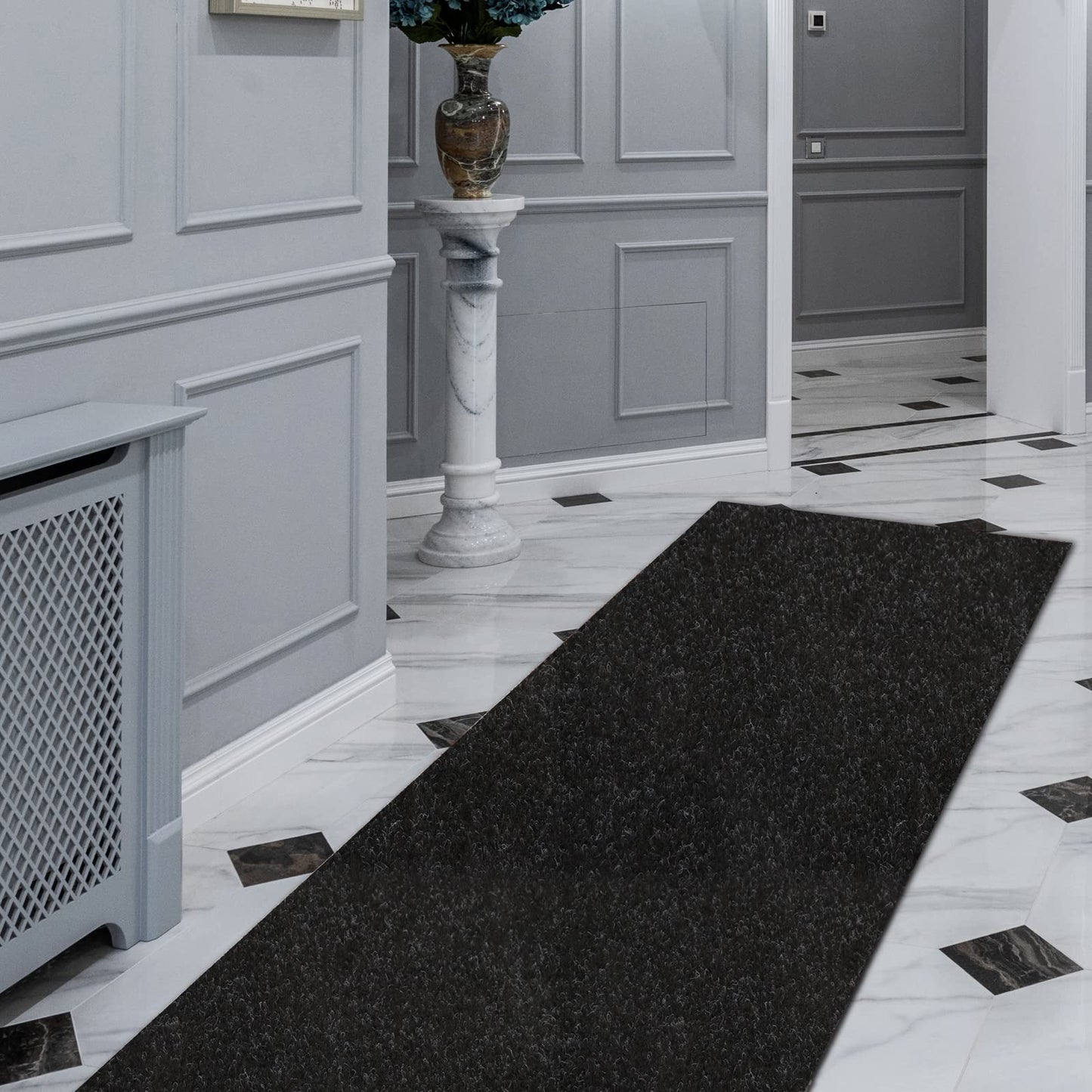 FREADEM Runner Rugs 2' x 6' Indoor Outdoor Carpet Runner, Area Rugs with Anti-Slip Rubber Backing for Aisle Hallway Balcony Garage Entryway Stair, Black