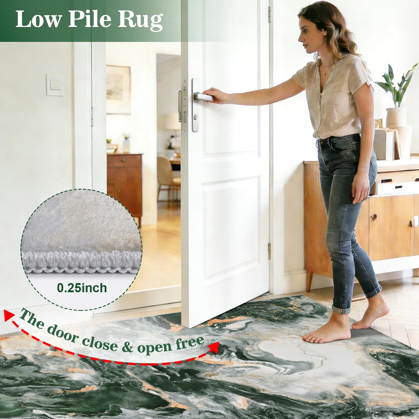 Yinhua Marble Rug 5x7, Abstract Area Rugs Non Slip, Green and Gold Modern Rugs Low Pile, Soft Faux Wool Washable Rug Stain Resistant, Contemporary Carpet for Bedroom Dining Room Office