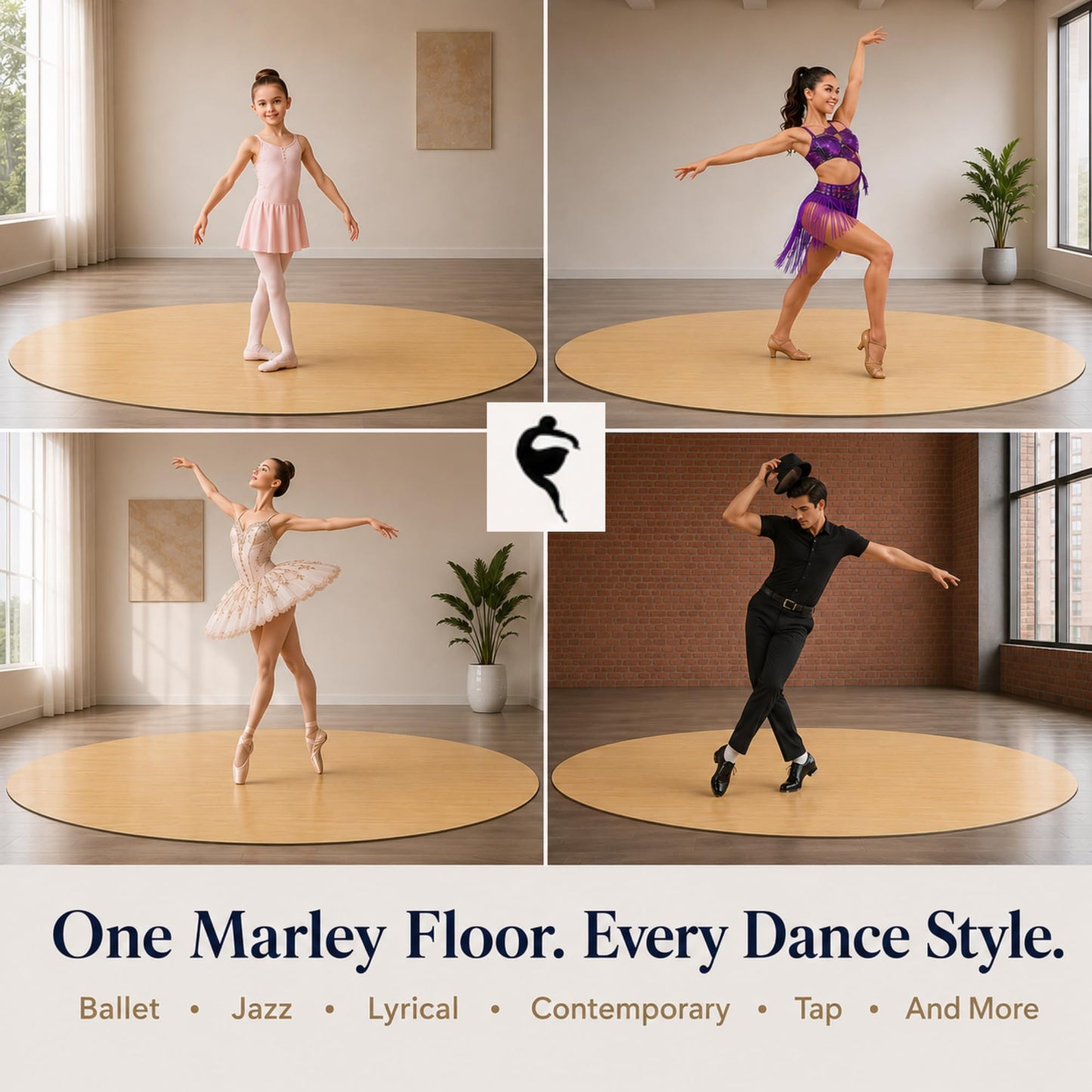Marley Dance Floor 34" x 59" Oval - Portable Marley Dance Floor for Home & Studio, Professional 2mm Non-Slip Dance Practice Mat for Ballet, Tap, Jazz, Lyrical & Contemporary, Dance Competition Must-Have