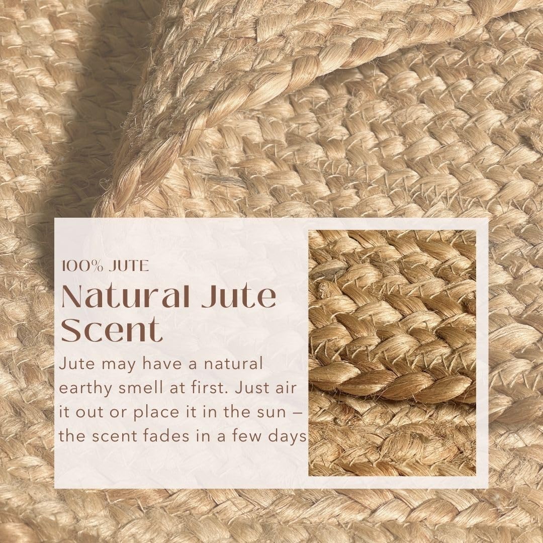 Chardin home Hand Woven Natural Jute Braided Area Rug – 6x9 Feet Rectangle | Vintage Boho Reversible Rug for Living Room, Bedroom, Dining Area, Entryway | Farmhouse Natural Fiber Floor Covering