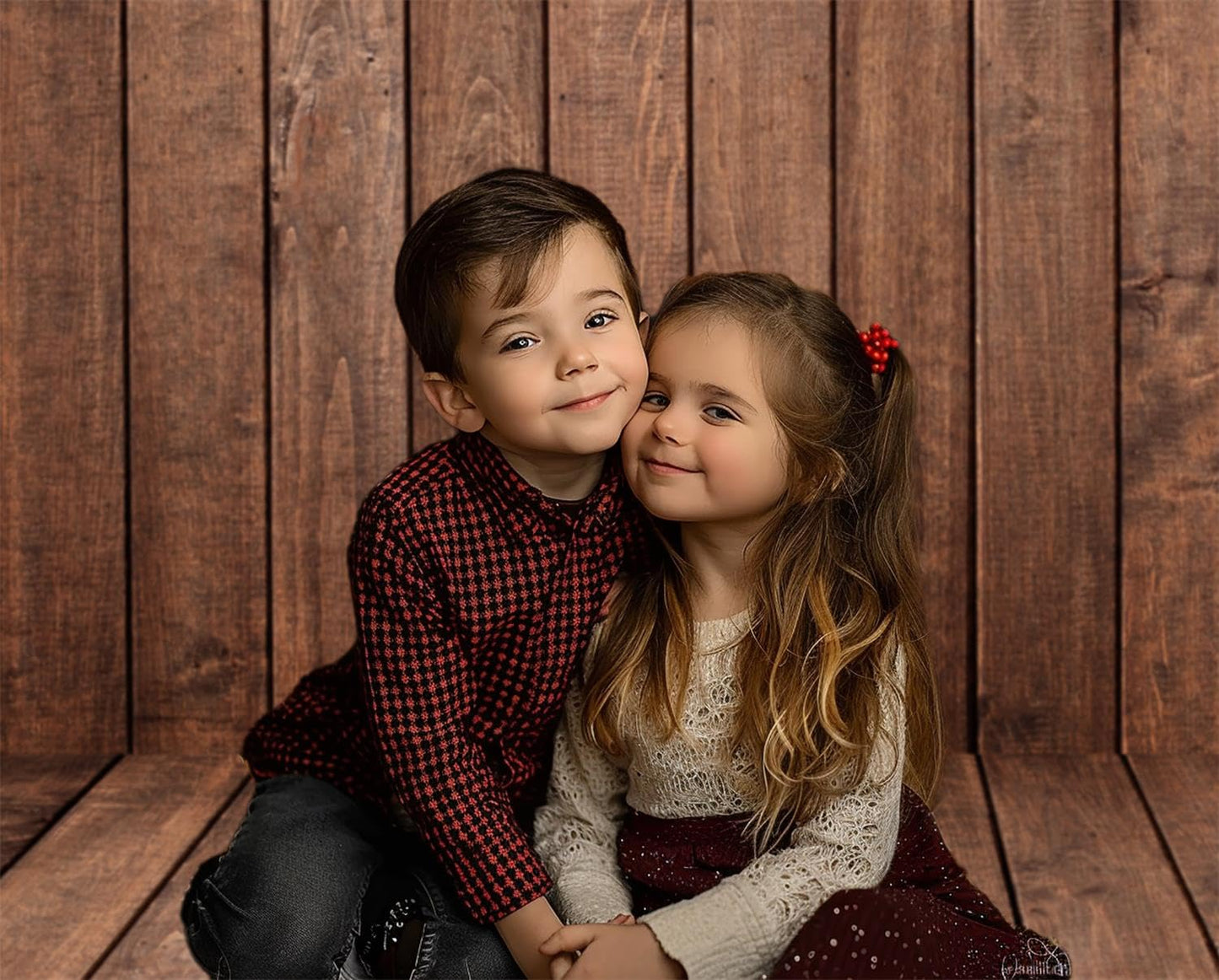 Kate Black Photography Backdrop(10x7ft) & Brown Wooden Floor Mat(8x5ft)