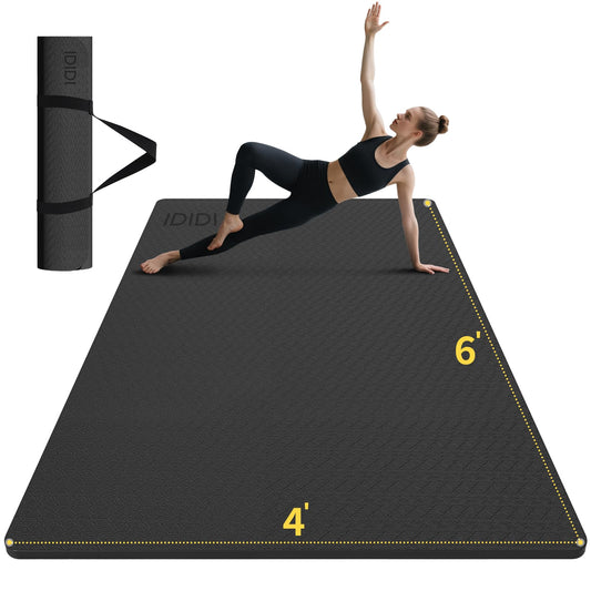 Large Yoga Mat (6'x 4') - Extra Long and Wide Workout Mat for Men and Women, Non-Slip POE 0.24''/0.32''/0.4'' Thick Fitness Mat, Eco-Friendly Exercise Mat for Home Workouts, Ideal for Yoga and Pilates (Black, 6mm)