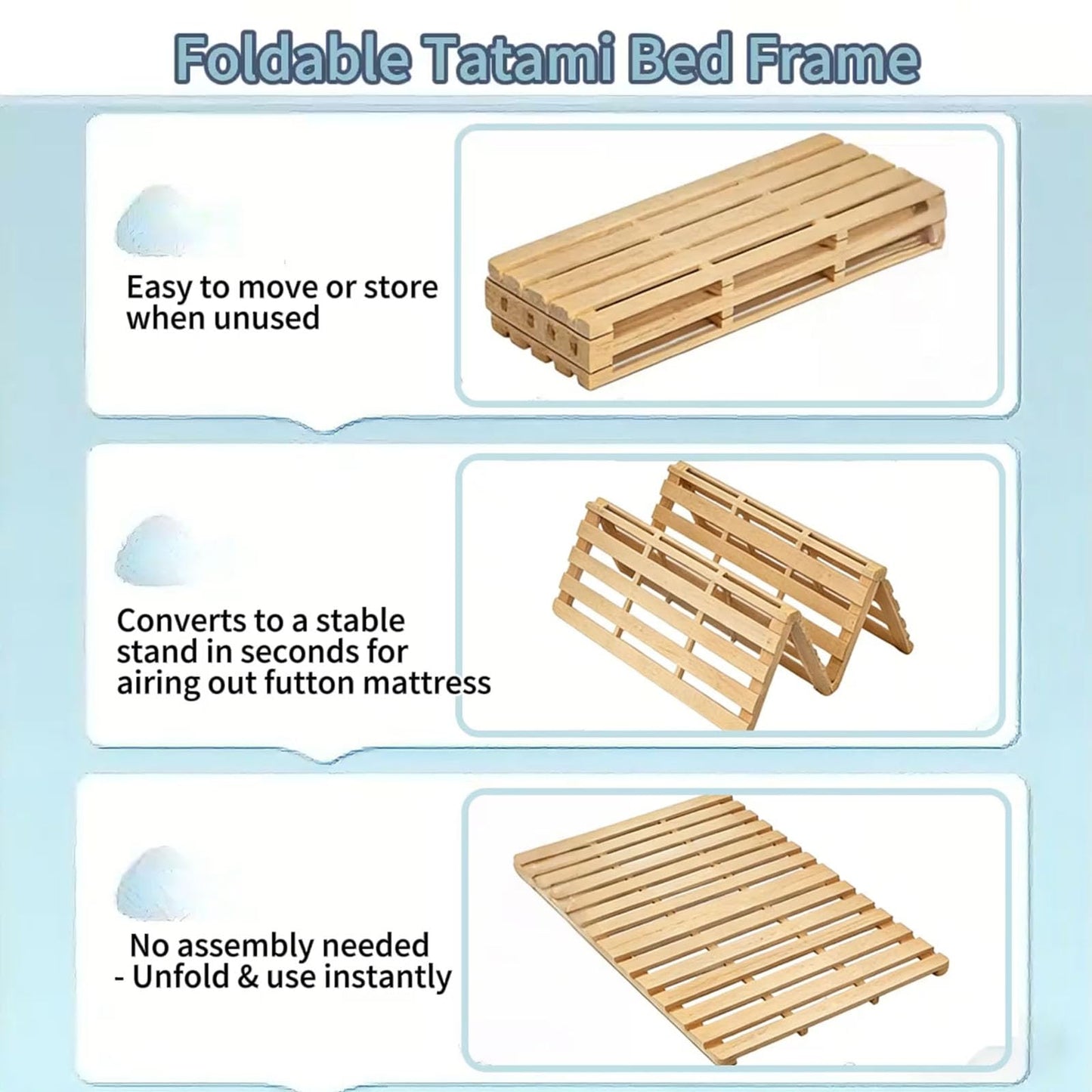XIJIXILI Floor Bed Frame Japanese Floor Bed Foldable Pallet Moisture-Proof Frame Wooden Floor Platform Guest Tatami Mat