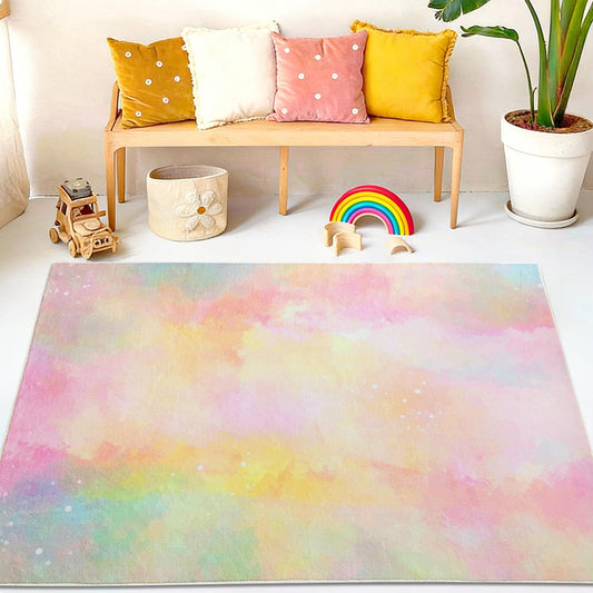 Lacomfy Pink Yellow Kids Rug 3x5Ft Soft Washable Ombre Carpet for Boys Girls Bedroom, Non-Slip Playroom Mat for Children Nursery, Neutral Modern Abstract Kids Decor for Dorm & Living Room