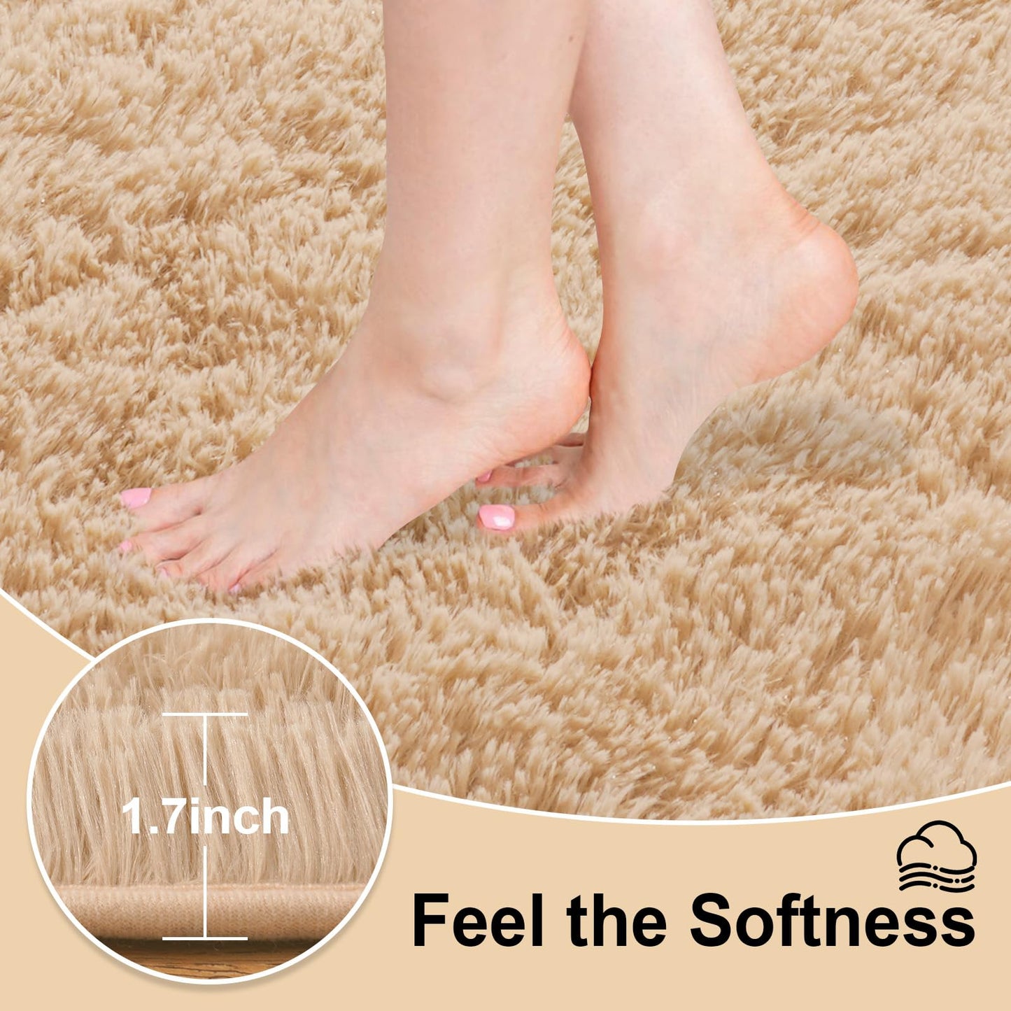 Mugorn 8x10 Area Rugs for Living Room, Large Fluffy Rugs for Bedroom, Soft Carpet Shag Kids Room Rug, Non-Slip Fuzzy Rugs Indoor (Light Tan, 8ft x 10ft)