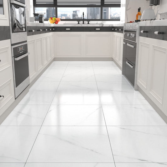WESTICK 20 PCS Peel and Stick Floor Tile Bathroom Waterproof White Marble Vinyl Flooring Adhesive Vinyl Tiles Peel and Stick Floor Self Stick on Floor Tiles for Bedroom Kitchen Camper 12" x 12"