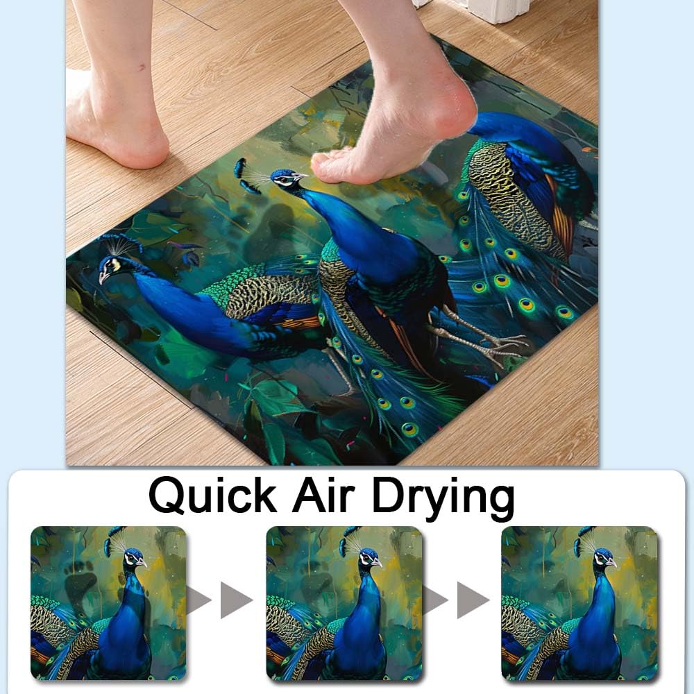 ZHUZHISHAN Bath Mat-Bathroom Rug，Three Peacocks-Absorbent Non Slip Quick Dry Stain Resistant Easy to Clean Care Shower Rug for Bathtub Shower Room 16×24Inch (40 * 60cm)
