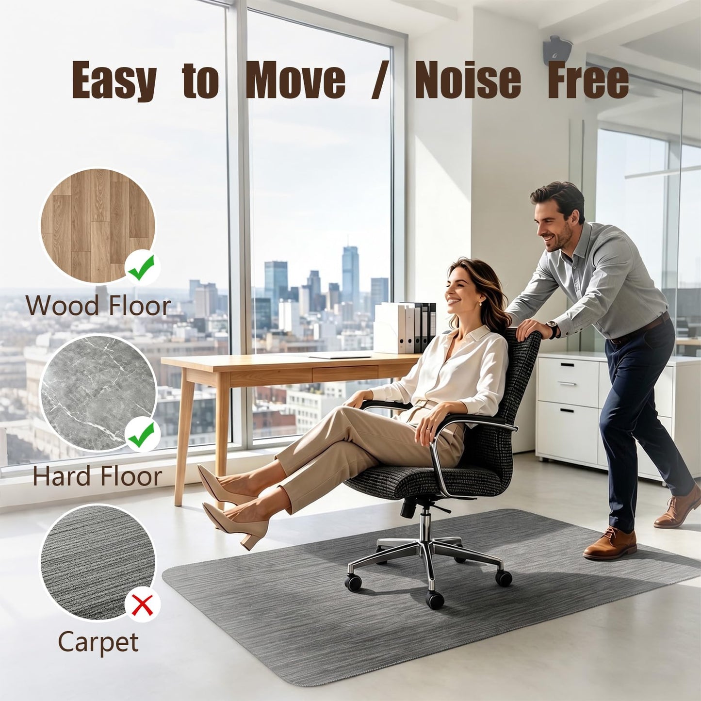 Bsmathom Office Chair Mat for Hardwood Floor, 36" x 48" Desk Computer Chair Mat for Hard Wood and Tile Floor, Anti-Slip Hard Floor Protector Chair Mat, PVC Mat Desk Rug for Office Home, Black Gray