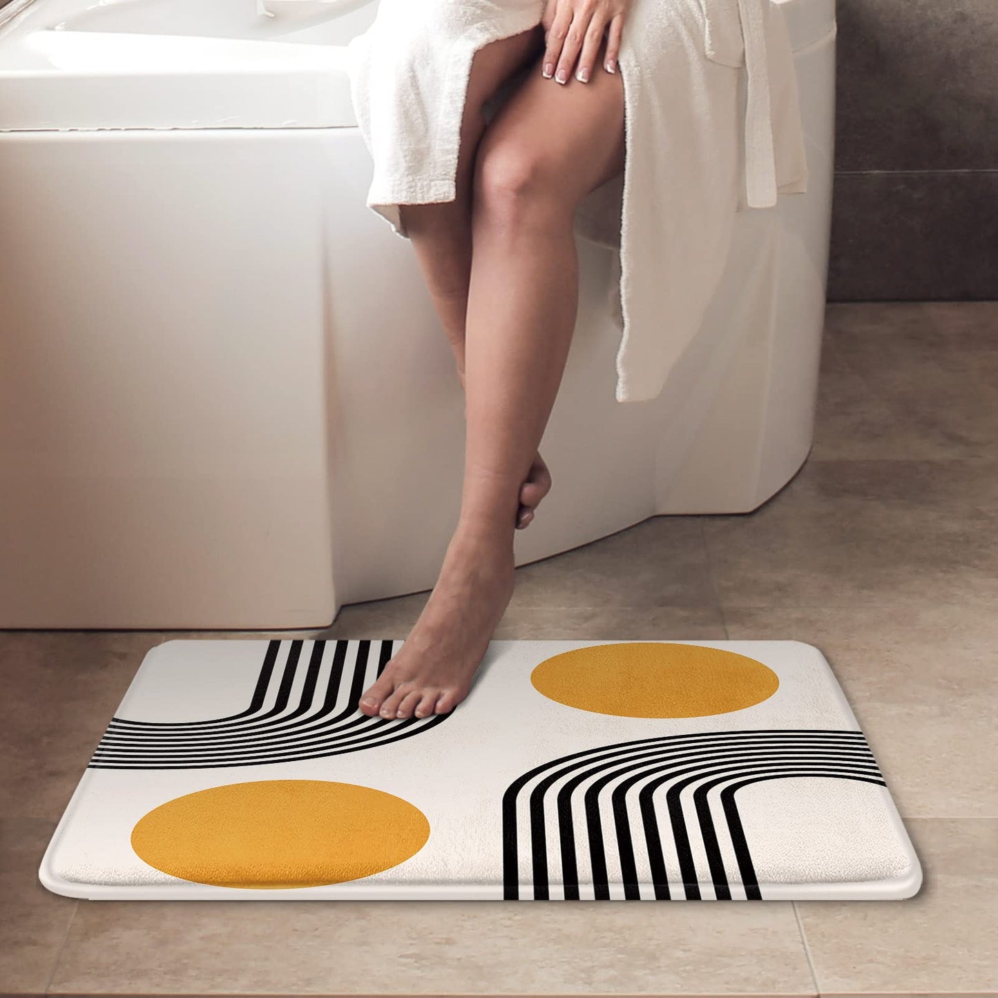 Britimes Boho Mid Century Bath Mat for Bathroom No Silp Abstract Geometric Washable Cover Floor Rug Carpets Floor Mat Bathroom Decorations 16x24 for Kitchen Bedroom