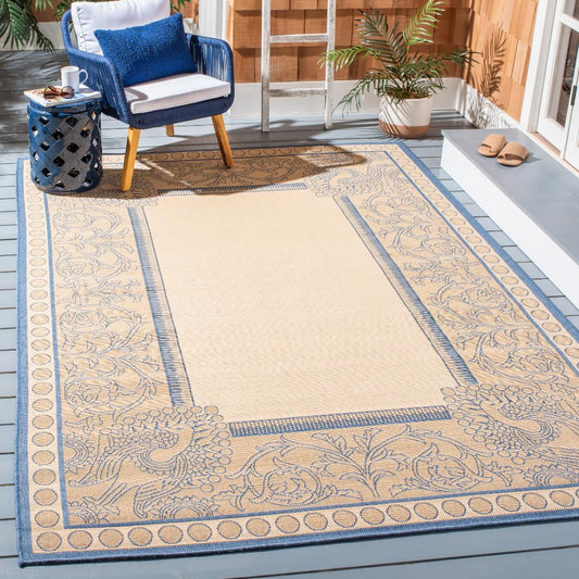 SAFAVIEH Washable Rug Outdoor Courtyard Collection - 5'3" x 7'7", Natural & Blue, Non-Shedding & Easy Cleaning, Ideal for Patio, Backyard, Mudroom (CY2965-3101)