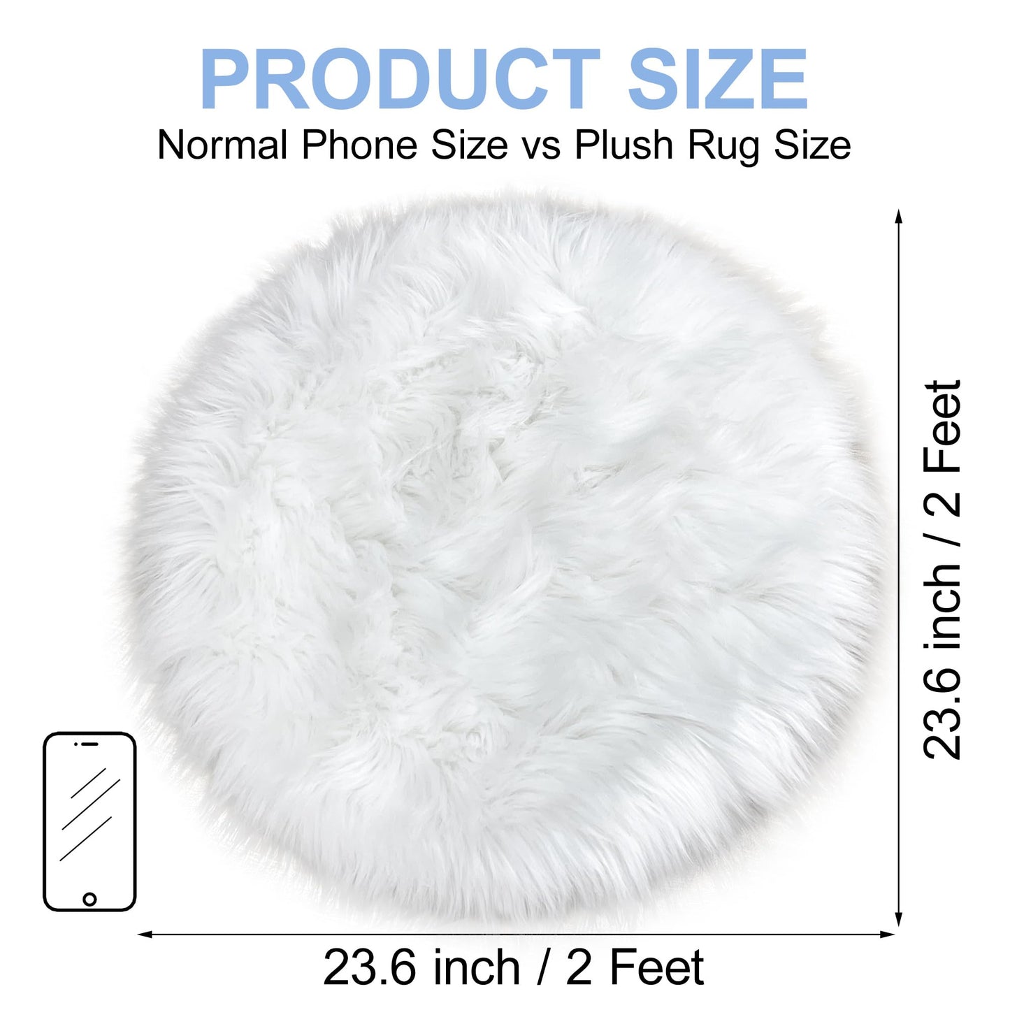 TENNOLA White Faux Fur Rug 2x2 Feet Small Round Fluffy Rug, Faux Sheepskin Circle Shag Fuzzy Throw Carpet for Kids Room, Bedroom, Living Room, Luxury Room Decor