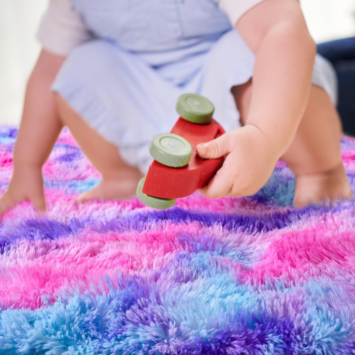 junovo 4x6 Washable Area Rug for Girls Bedroom Living Room, Tie-Dyed Hot-Pink Soft Non-Slip Fluffy Rugs, Shag Plush Memory Foam Carpet for Kids Room Baby Nursery Home Decor