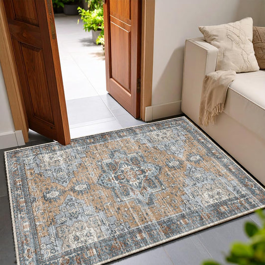 Muddy Mat® Coral 2x3 Washable Area Rugs for Living Room, Bedroom & Dining Room – Modern Soft Low Pile Non Slip Carpet – Pet Friendly Waterproof Foldable Rugs for Home
