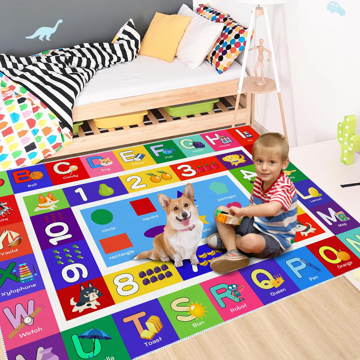 Sejiarep ABC Kids Play Rug - Number Alphabet Shape Fruit Learning Educational Area Rug - Large Non-Slip Kids Room Play Mat (Alphabet, 4' x 2'7" (Rectangular))