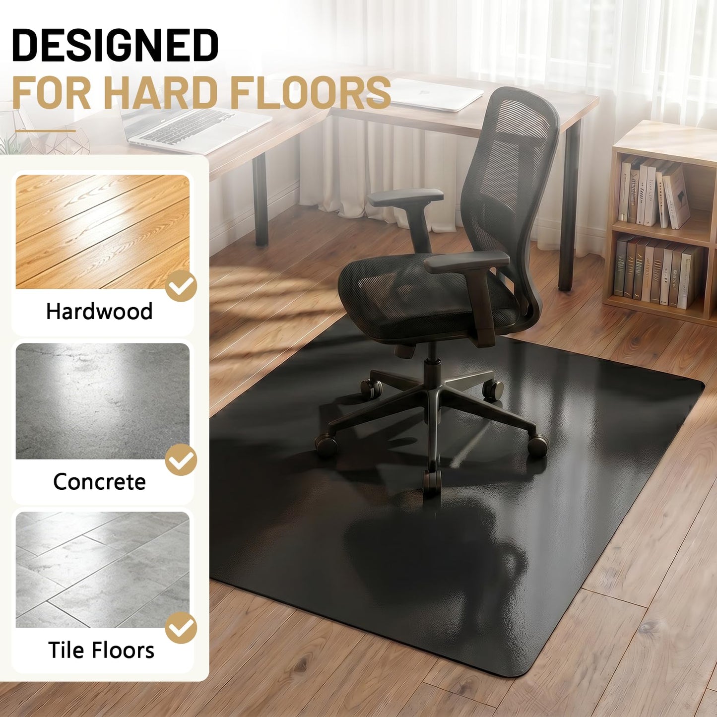 Black Office Chair Mat for Hardwood Floors 36" x 48", Heavy Duty Floor Protector for Rolling Desk Chairs, Durable Plastic Chair Mat for Home Office, Gaming Room, Tile, Laminate & Vinyl Flooring