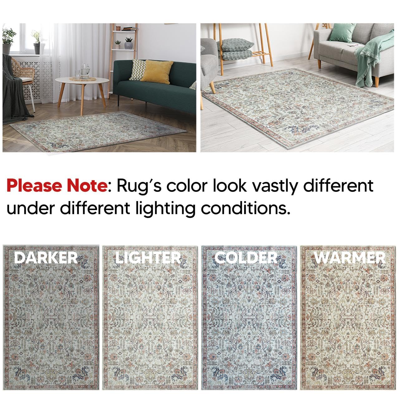 Keen Home Design 5x7 Rug - Machine Washable Area Rug with Non-Slip Backing, Ideal for Living Room, Dining Room, Bedroom - Vintage, Easy Clean, Durable, Low Pile Rug - (5' x 7')