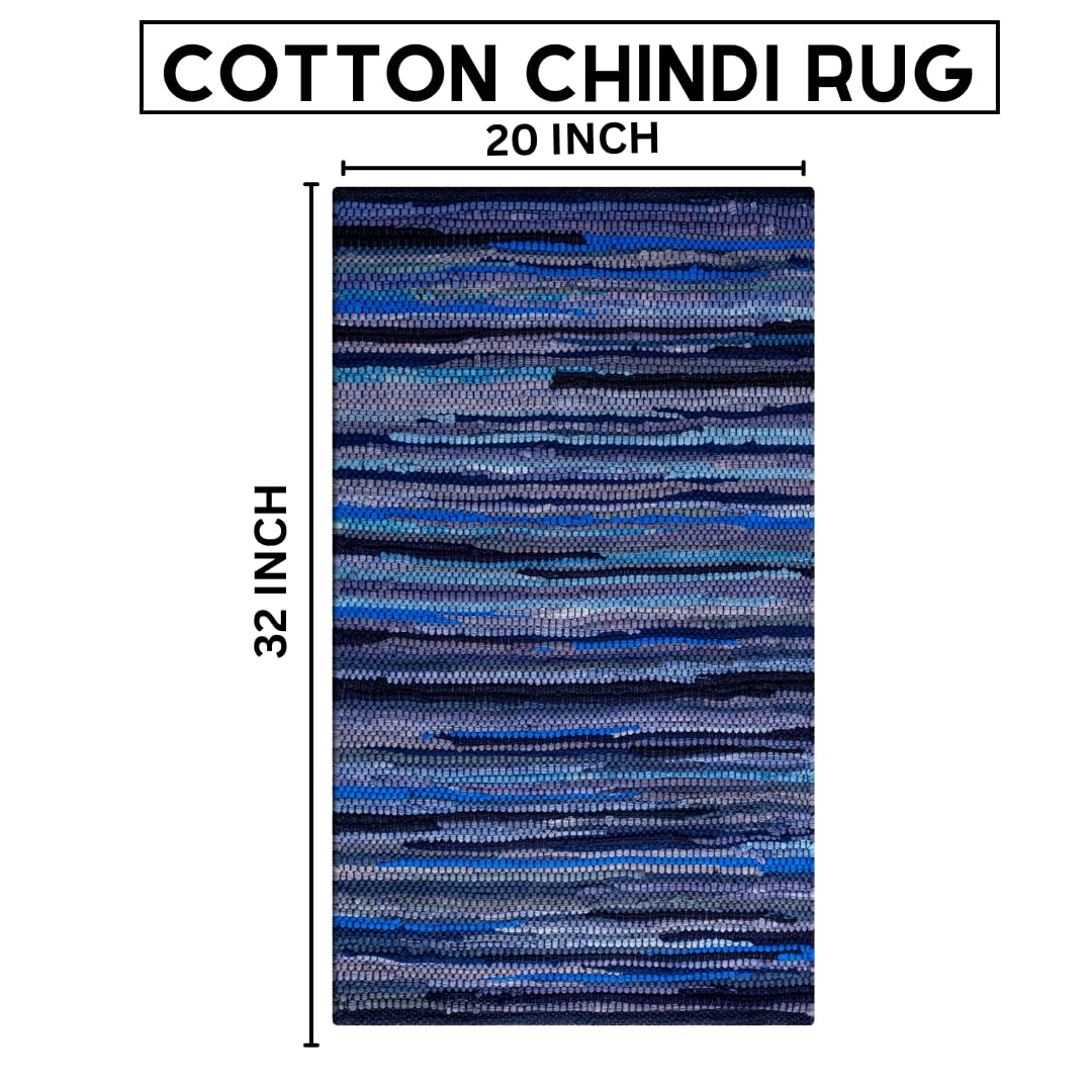 Savi Home Hand Woven 100% Cotton Chindi Rag Rug 20"x32" - Navy, Recycled Reversible Rug, Boho Farmhouse Rugs for Living Room, Dining Room, Kitchen, Entryway, Bedroom Rugs