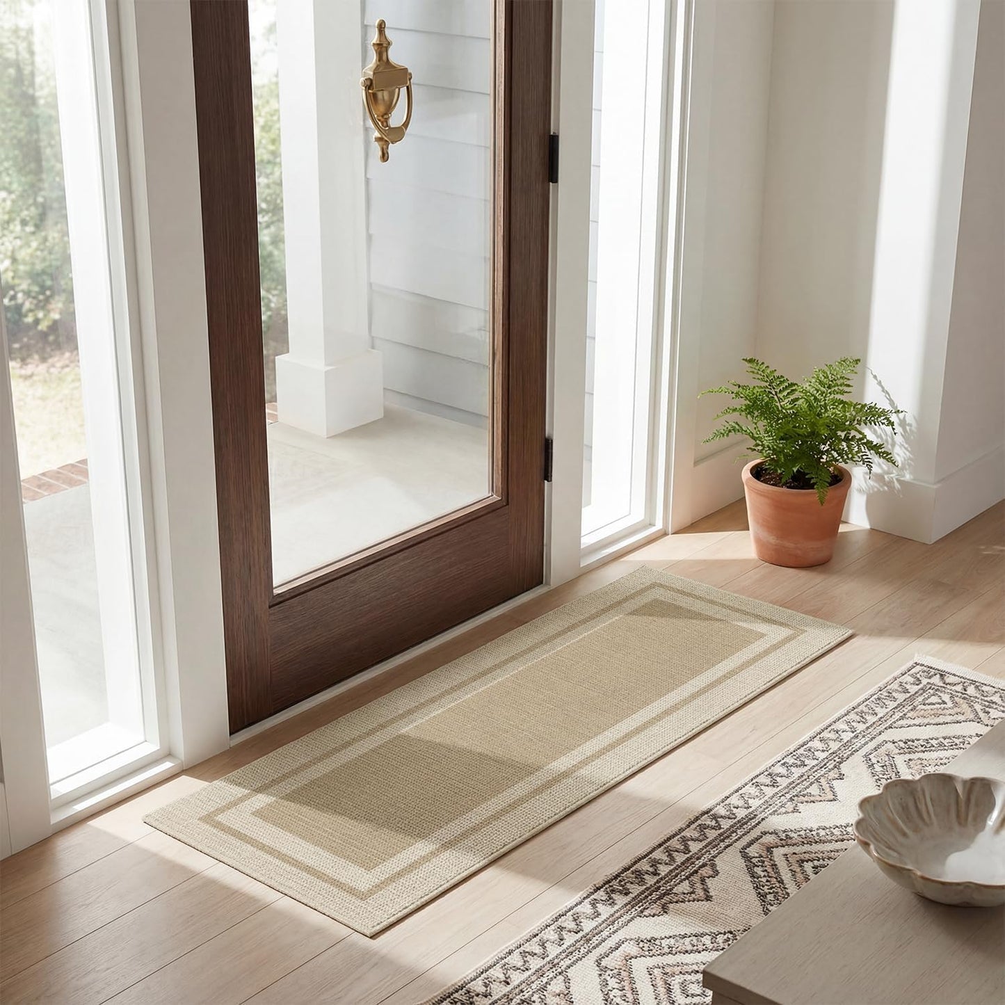 Artoid Mode Beige Absorbent Rectangle Non-Skid Doormat, Home Mats Non Slip Washable Natural Rubber Back Door Mat Floor Mat for 17x47 Inch