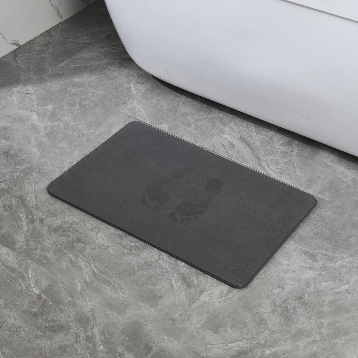 J&V TEXTILES Stone Bath Mat Diatomaceous Earth Shower Mat Non-Slip Super Absorbent Diatomite Stone Mats for Bathroom Floor Quick-Drying Easy to Clean (24''*15'') (Matte Black)