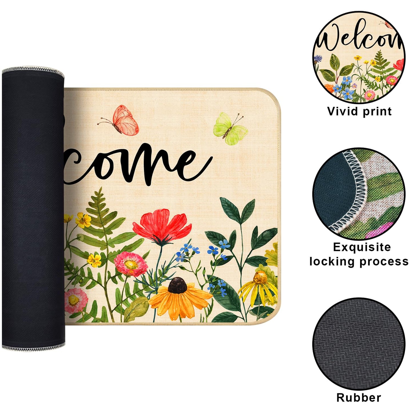 Nialnant Door Mat Outside Entrance, Floral Outdoor Mats for Front Door