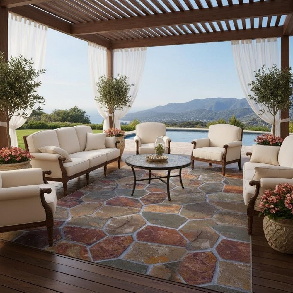 Rustic Distressed Grey Brown Rock Stones Texture 2x3 Outdoor Area Rug for Garden Backyard Balcony Patio Camping Deck Pool Floor Mats Non Slip Washable Waterproof Thin Indoor Outside Carpets