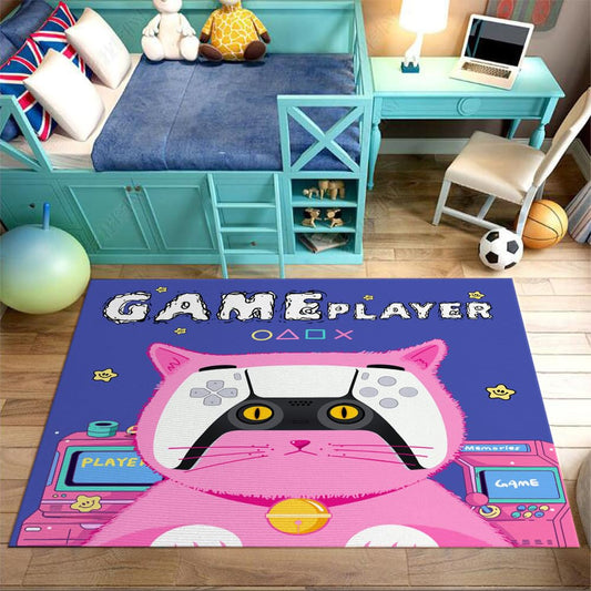 Cartoon Cat Gamepad Area Rugs for Kids Room Boys Girls, Gaming Room Carpet Rug Mat for Children's Bedroom Home Decor, Cute Large Play Rugs for Playroom Kidroom, 59"*39"