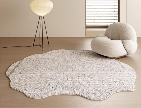 Beige Abstract Shaped Rug 3x5 Irregular Shaped Area Rug Grey Texture Design Rug for Bedroom Livingroom Guestroom Modern Minimalist Art Decor Floor Rug Funky Home Office Meetingroom Floor Carpet