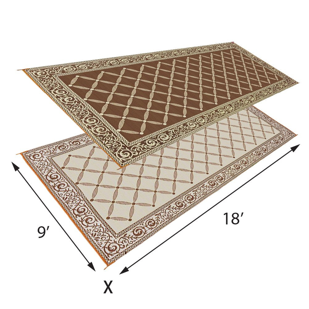 Stylish Camping 119187 9-feet by 18-feet Reversible Mat, Plastic Straw Rug, Large Floor Mat for Outdoors, RV, Patio, Backyard, Picnic, Beach, Camping (Brown/Beige)