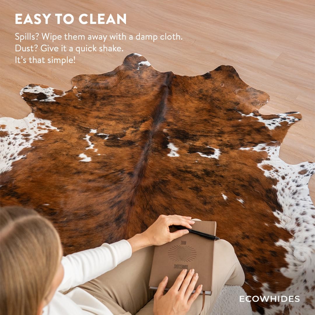 ecowhides 100% Genuine Brazilian Cowhide Rug - Tricolor Brindle Mix - Luxury Cowskin Leather Area Rug Décor 7 x 6 feet