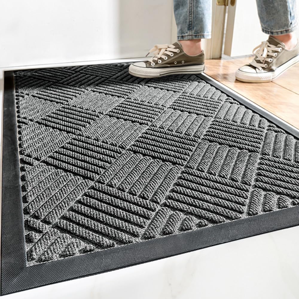 MATZEN Diamond Entrance Mats Indoor Outdoor, Front Door Mat Entryway Entrance Waterproof Outdoor Doormat, Heavy Duty Non Slip Durable Weatherproof Porch Deck Terrace Office Entrance Mat, 4x2, Brown