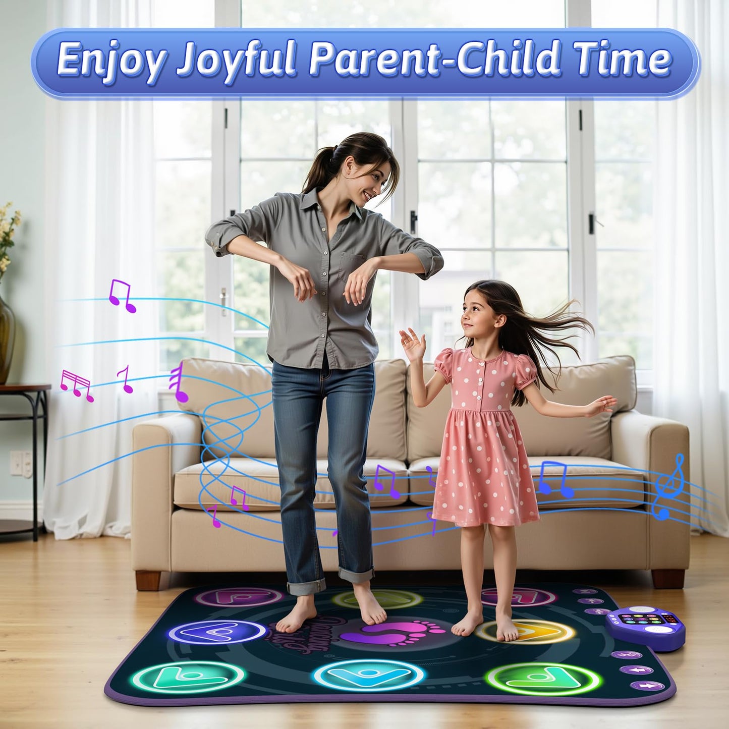 WAYKEE Dance Mat Toys for 3-12 Year Old Girls, Electronic Dance Pad with Light-up LED Wireless Bluetooth & 5 Game Modes, Christmas Birthday Toys Gifts for 3 4 5 6 7 8 9 10+ Year Old Girls