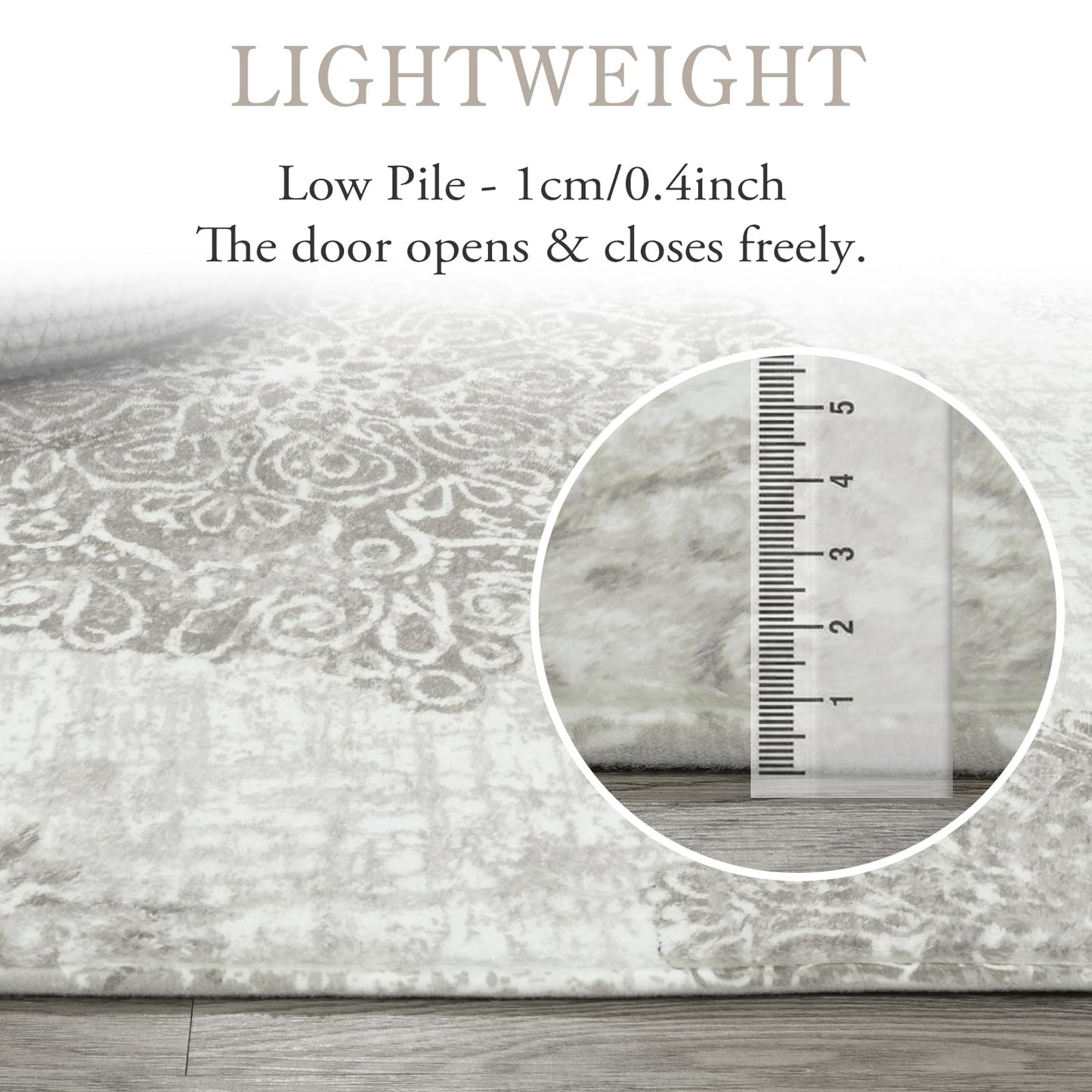 Lahome Medallion Round Rug - 5ft Machine Washable Round Bedroom Rugs Grey Non-Slip Throw Round Rugs for Living Room Vintage Distressed Circle Dinning Room Rug Large Round Carpet for Kitchen Office