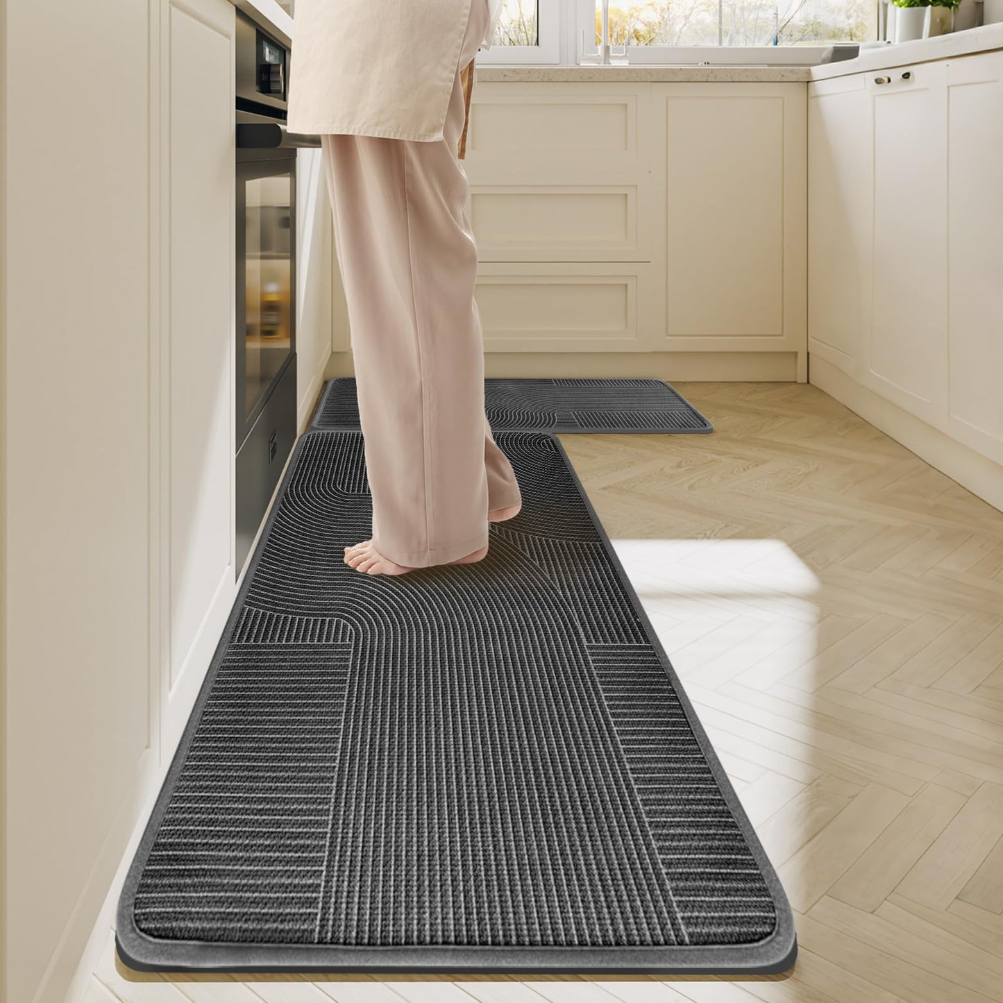 HAPACE Kitchen Mat Set of 2 PCS, Anti Fatigue Kitchen Floor Mat, Kitchen Runner Cushioned Non Slip for Kichen, Office, Balcony, Gray, 17" x 30"+17" x 47"