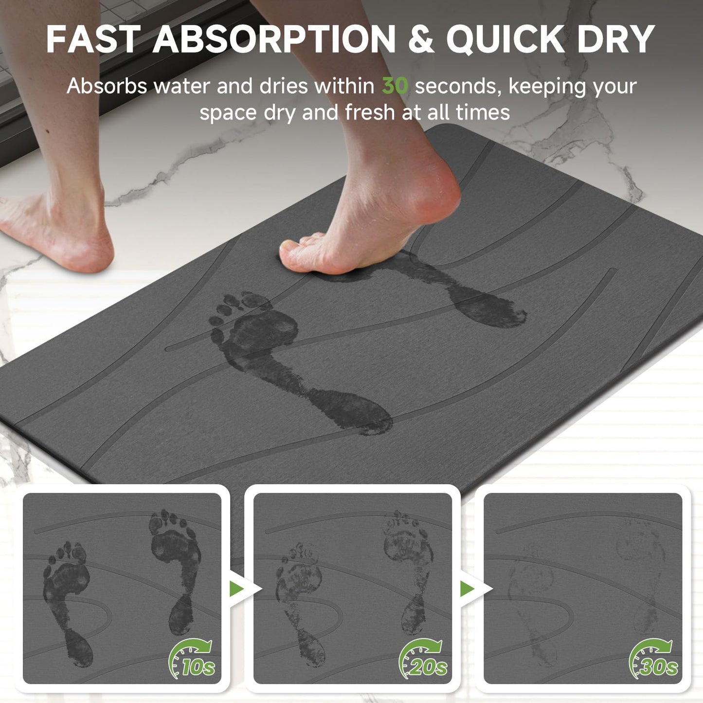 Liyarya Extra Large Stone Bath Mat, 31.5 x 19.7 Diatomaceous Earth Stone Shower Mat for Bathroom, Absorbent Bath Mats, Non-Slip Barhroom Floor Mat, Quick Dry, Easy to Clean