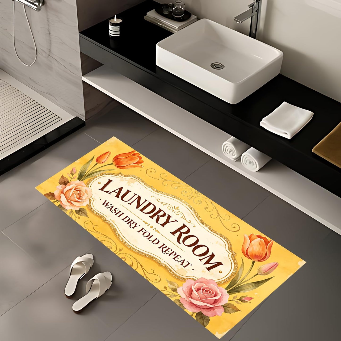 LEIWEIHOPE Rose Lily Summer Runner Rug 20x47 inch Non-Slip Waterproof Laundry Room Rug Kitchen Runner Bathroom Mat with Festive Designs,Outdoor Indoor Entryway Floor Mat Home Decor