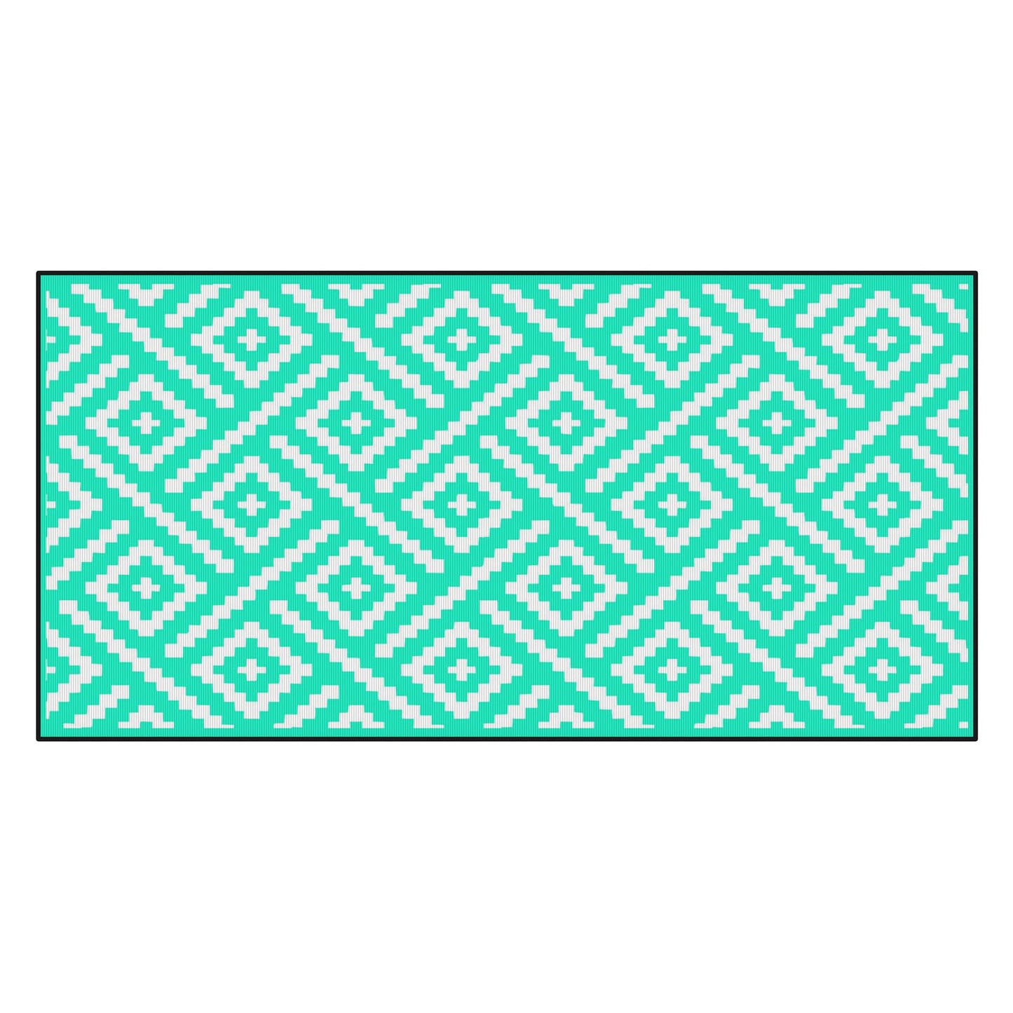 M METERXITY 1-Pack Outdoor Rug, 4.6' x 2.3' Area Rug Polyester Outside Carpet Non-Shedding Geometric Carpet for Patio/Porch/Lawn/Living Room/Balcony/Garden/Camping [Green/White]