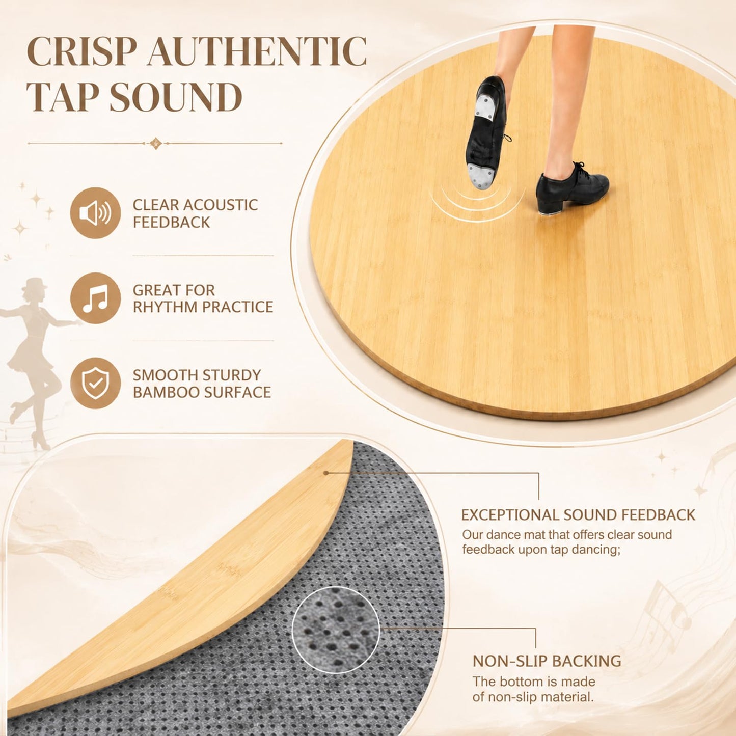 Teyva Daily Tap Dance Floor Portable Cushioned Tap Board 38.5 Inch for Turning Practice, Any Surface with Storage Bag, Solid Dance Board Mat, Cushioned Base Mat for Home, Studio & Events