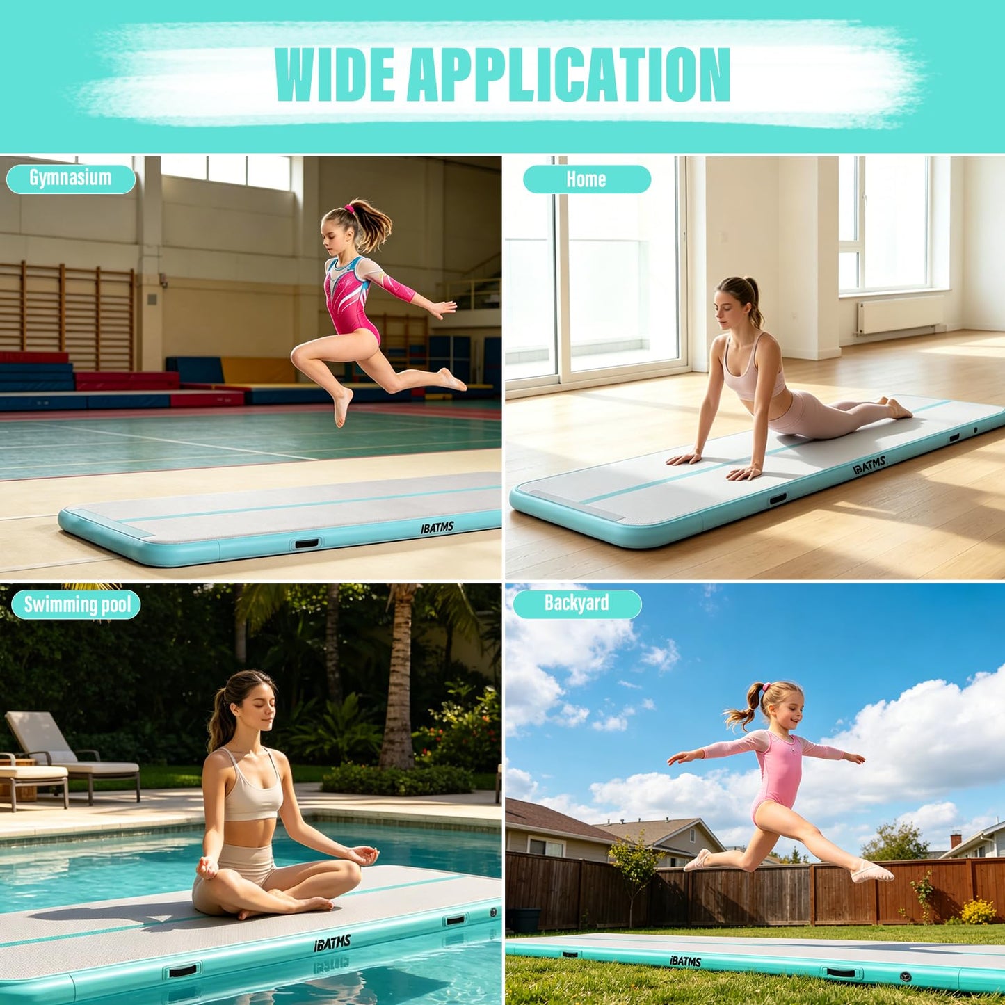 Air Tumbling Mat Tumble Track, 4/8inches Inflatable Gymnastics Air Mat for Home Use/Training/Cheerleading/Yoga/Water with Air Pump