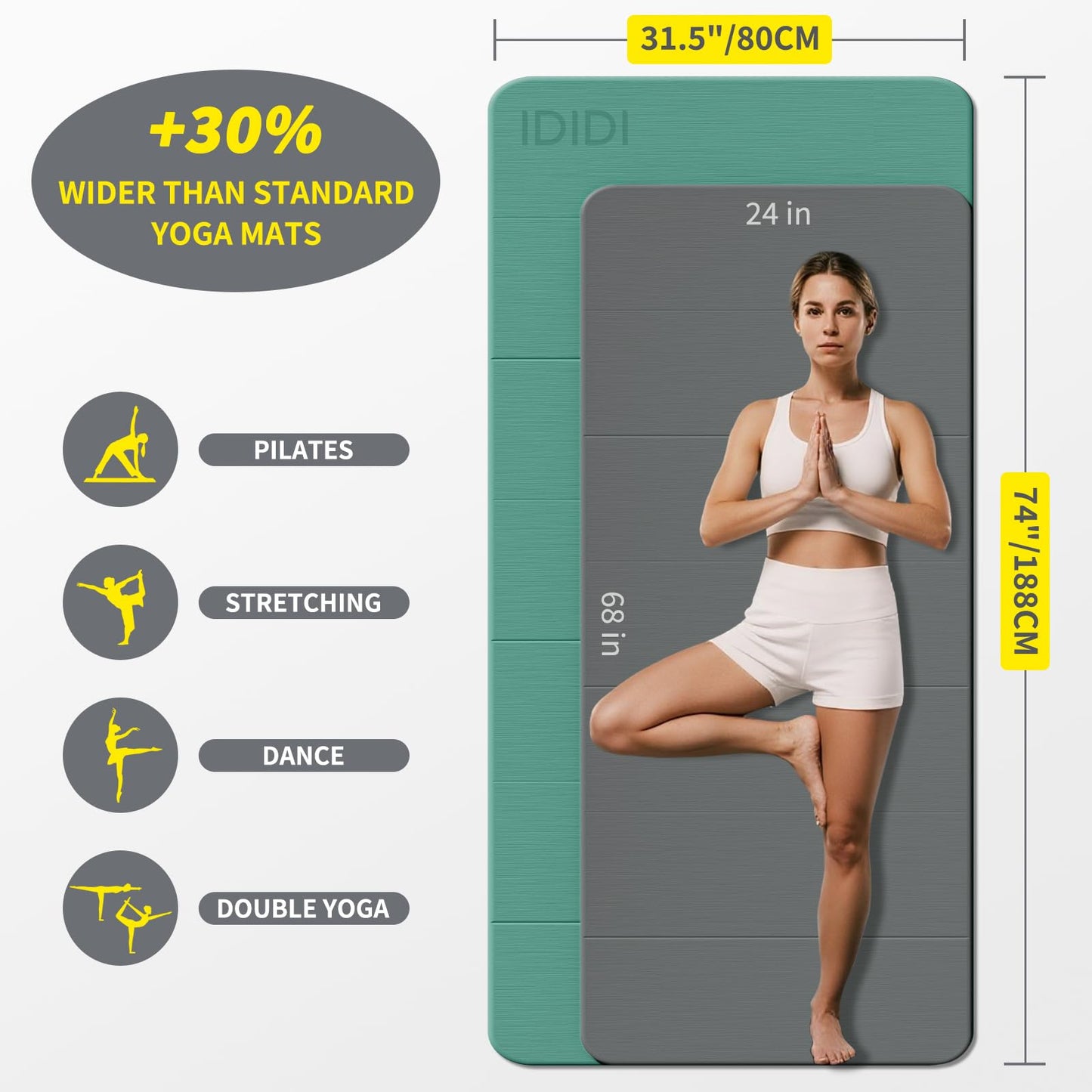 Foldable Yoga Mat Extra Large Wide 74"×31.5"
